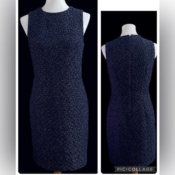 Ann Taylor Navy Tweed Metallic Sleeveless Sheath Dress Office Fall - Picture 1 of 3